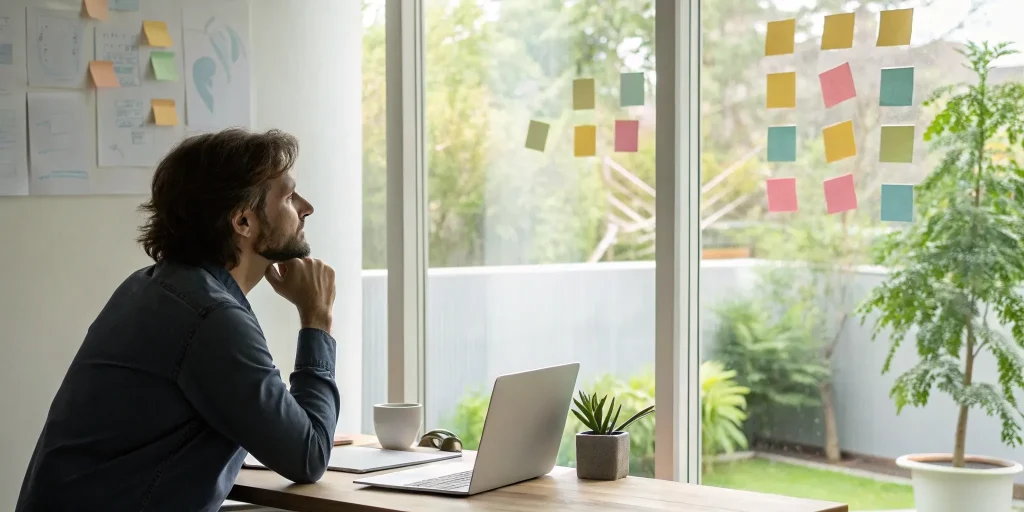 Health strategist planning with laptop.