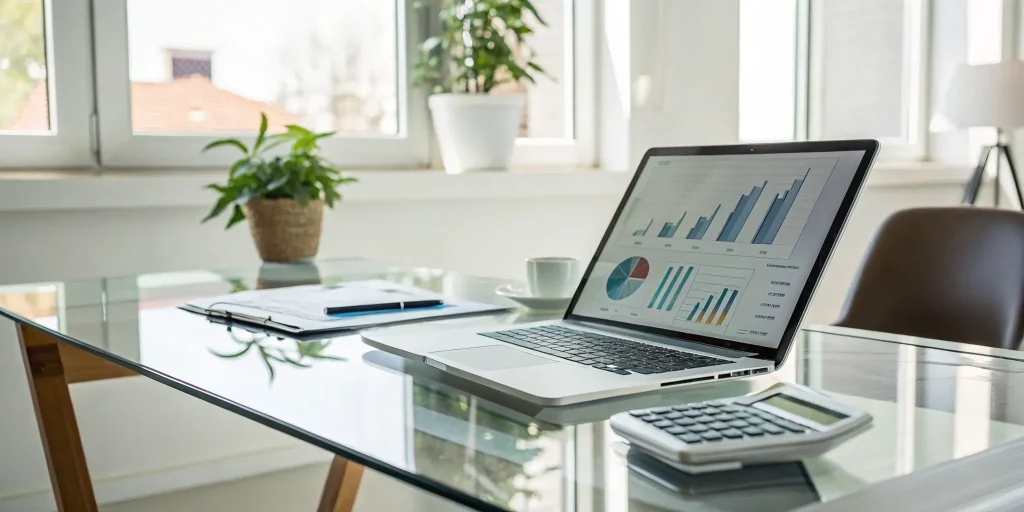 Digital agency rate card on a laptop. 2023 pricing guide.