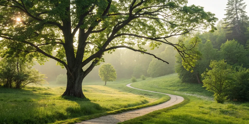 Path through greenery. Mental health market growth in 2024.